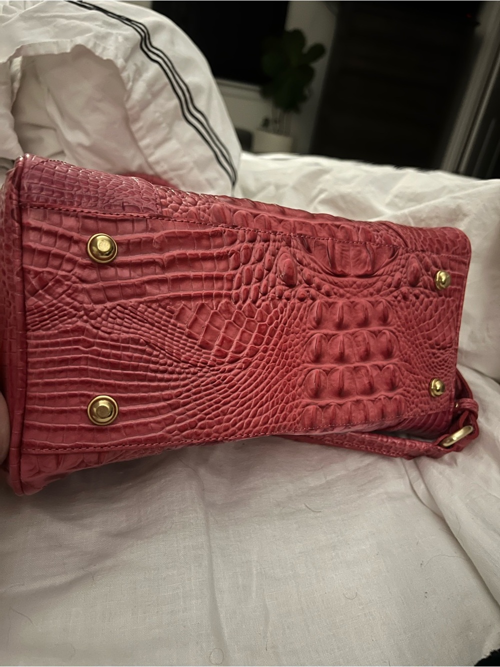 Brahmin Summer berry Melbourne Croc-Embossed Satchel with Detachable Strap - Picture 7 of 9